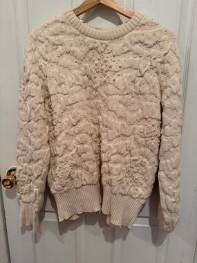 Zara Cream Pearl-Embellished Sweater